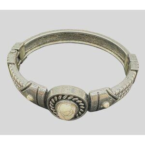 Vintage Silver-Toned Bangle Bracelet With White Stone Accent